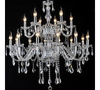 LXYST European Candle Crystal Pendent Lamp Luxury Living Room Restaurant Villa Hotel Staircase Duplex Building Chandelier (H 18 Lights)