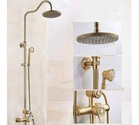 LXYST European Gold Retro Copper Lace Tube Hot and Cold Set Faucet Inch Round Top Spray Shower System 3 Modes Double Lifting Beautiful Practical