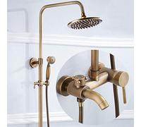 LXYST European Retro Bronze 3 Function Bathroom Set Hand System Brass Antique Lifting Shower Booster Faucet Nozzle Round Top Spray Ancient Beautiful Practical