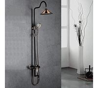LXYST European Style Copper Retro 3 Function Bathroom Lift Set Hot and Cold Water Hand Shower System Round Top Spray Black Bronze with Faucet Beautiful Practical