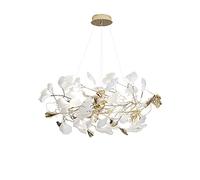 LXYST European Style Ginkgo Biloba Branch Chandelier Creative Floral Pendant Light for Living Dining Room Bedroom Hallway Luxurious Gold Finish - 80x40cm