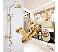 LXYST Faucet European-Style Gold-Plated Set Copper Shower Steel Belt Nozzle Beautiful Practical (Color : Cyan Jade)