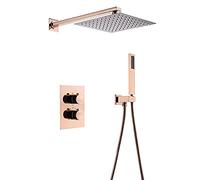 LXYST Faucet Rose Gold, 10 Inch High Pressure Ultra Thin Rain Head and Handheld Luxury Rainfall Mixer Set, Shower System
