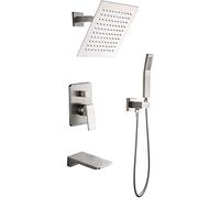 LXYST Faucets Sets Complete, System with 10'' Rain and Waterfall Tub Spout Hand Head, Bathroom Bathtub Shower Set,Brushed Nickel