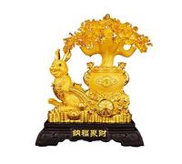 LXYST Feng Shui Statue Rabbit Treasure Bowl Golden Table Living Room Wine Cabinet Office Ornaments Buddha Decoration