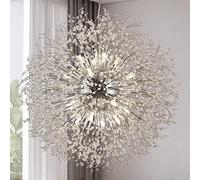 LXYST Fireworks Crystal Chandelier Dandelion Ceiling Fixture Living Room Kitchen Island Light Long 36.2" Gold/Silver/24 Lights