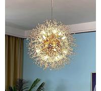 LXYST Fireworks Crystal Chandelier Dandelion Ceiling Fixture Living Room Kitchen Island Light Long 36.2" Gold/Round Gold/12 Lights