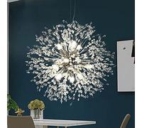 LXYST Fireworks Crystal Chandelier Dandelion Ceiling Fixture Living Room Kitchen Island Light Long 36.2" Gold/Silver/9 Lights