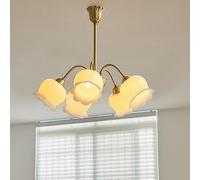 LXYST Flower Gilrs Bedroom Antique Copper Milk White Ceiling Chandelier Light Fixture Nordic Petals Vintage Gold Lamp for Entry Foyer Living Room, Adjustable Pole/5 Light/a