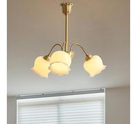 LXYST Flower Gilrs Bedroom Antique Copper Milk White Ceiling Chandelier Light Fixture Nordic Petals Vintage Gold Lamp for Entry Foyer Living Room, Adjustable Pole/3 Light/a