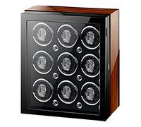 LXYST for Self-Winding 9 Watches with LED Light and Quiet Motor Display Box Wooden Piano Finish Adjustable Pillows Rotator Case Watch Winder