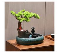 LXYST Fountains Ceramic Tabletop Artificial Bonsai Water Features Relaxation Waterfall Table Ornaments for Home Living Room Office Decoration Fountain Decoration(Green)
