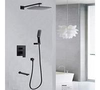 LXYST Full Copper Metal Black Wall Mixer Concealed Set Hand Shower System Square Top Spray Booster Faucet Nozzle 3 Function Beautiful and Practical