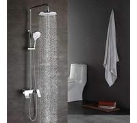 LXYST Full Copper Metal Brushed 3 Function Bathroom Set Square Top Spray Hand-Held Supercharged Shower Lift with Faucet Silver Beautiful Practical