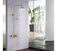 LXYST Full Copper Metal Brushed Gold Bathroom Set 3 Function Supercharged Hand Shower System Round Top Spray Belt Faucet