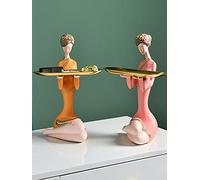 LXYST Furnishing Crafts Dressing Table Storage Ornaments Gifts A Porch Tray Resin Statu Bedroome Girl Light Luxury Style Living Room Sculpture (Color : Blue)