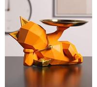 LXYST Furnishing Crafts Resin Cat Ornaments Desk Accessories Sundries Animal Home Furnishings Decoration Living Room Sculpture (Color : Yellow Storage Tray)
