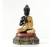 LXYST Furnishing Crafts Statues for Garden Office Home Decor Desk Ornament Fengshui Sitting Buddha Figurine Decoration Living Room Sculpture (Color : Gold with Black)