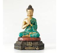 LXYST Furnishing Crafts Statues for Garden Office Home Decor Desk Ornament Fengshui Sitting Buddha Figurine Decoration Living Room Sculpture (Color : Green with Gold)