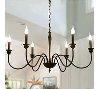 LXYST Ganeed French Country s,6 Lights Bronze Candle Iron,Vintage Metal Pendant Light Fixture Hanging Lighting (6-Lights,Black-2)