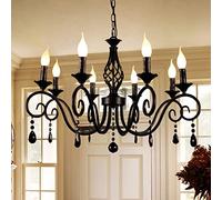 LXYST Ganeed s,8-Light French Country Crystal Candle,Industrial Black Vintage Pendant Light Fixture Hanging Lights for Living Dinner Room Island Kitchen