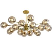 LXYST Gold Glass Bubble Cluster Chandelier Ceiling with LED Spotlight Amber Black Mid Century Pendant Light Fixture for Living Dining Room Kitche（16 Lights-Smoke Gray）