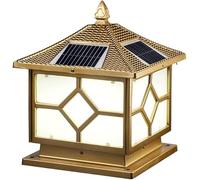 LXYST Gold Solar Post Cap Lights Outdoor Dusk to Dawn LED Fixture Exterior Pillar Top Waterproof Deck Fence Pole Lantern Column Light, Chandelier(9.8in*13.3in)