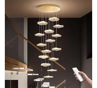 LXYST Gold Stair Chandelier with Remote Control Highest 400cm Adjustable Height - Stainless Steel Base,Dimmable Acrylic LED Ceiling Light for Villa,Staircase,Entryway(6 li
