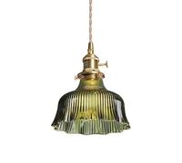 LXYST Green Brass Glass Pendant Light - Japanese Style Vintage Hanging Fixture for Kitchen Sink, Dining Room Table, Retro Ceiling Chandelier(Dark Color)