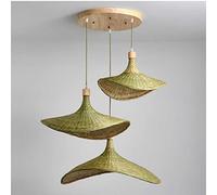 LXYST Handmade Natural Wicker Rattan Basket Chandelier with Weaving Base Pendant Light Fixture for Kitchen Living and Dining Room 3 Lights