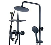 LXYST Head with Top Shower Set Bathroom Rain Spray Bidet Faucet Black Retro Four-Speed Adjustable Lifting Bath System