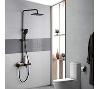 LXYST Hot and Cold Wall Mounted Bathroom Set ABS Rain Top Spray Wall-Mounted Black Shower Water Supply