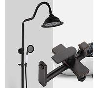 LXYST Household Retro Brass Faucet Hot and Cold Set 20cm Round Top Spray Shower System 3 Modes Lift Black Beautiful Practical