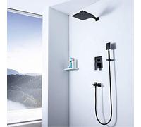 LXYST In-Wall Black Square 25cm Set Booster Top Spray Copper Faucet Shower System 3 Modes Beautiful Practical