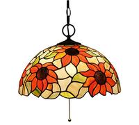 LXYST Inch Pendant Lamp Vintage Pastoral Stained Glass Sunflower Shade 3 Style Ceiling Hanging Lights for Aisle Living Room,B,C