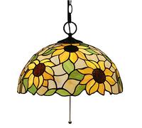 LXYST Inch Pendant Lamp Vintage Pastoral Stained Glass Sunflower Shade 3 Style Ceiling Hanging Lights for Aisle Living Room,B,E