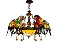LXYST Inch -Style Coloured Parrot Stained Glass Shades Arm Chandelier with 12 Inches Inverted CeilPendant Lamp for Lobby Restaurant Bar