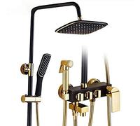 LXYST Inlaid Gold Copper Antique Black Four Mode Supercharged Wall-Mounted Stainless Steel Faucet Sets, Luxury Shower Set