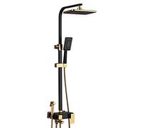 LXYST Intelligent Digital Display Black Gold Square Brass Set Faucet Top Lift Shower System with Spray 4 Kinds of Gear Beautiful Practical