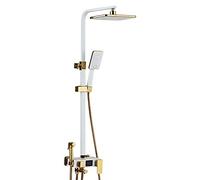 LXYST Intelligent Digital Display White Gold Square Brass Set Supercharged Top Faucet Lift Shower System with Spray 4 Modes