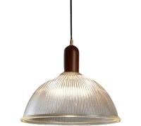 LXYST Japanese Retro Stripe Glass Light Mid Century Nordic Walnut Bedside Hanging Lamp Minimalist Kitchen Island Chandelier for Living Room Dining Table Bedroom Bar Counte/11.8I