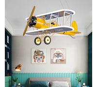 LXYST Kids Room Boy Fighter Airplane Ceiling Light with Remote Control Cartoon Large Dimmable Led Chandelier Children Bedroom Nursery Hanging Lamp for Kindergarten/Yellow Blue