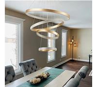 LXYST, Large Rings Foyer Entryway High Ceiling Light Fixture with Remote Control for Dining Room,Staircase,4r Gold-A