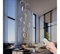 LXYST Led Chandelier Lighting,Dimmable with Remote Control Black Pendant Adjustable Height Hanging Light Fixture,for Staircase Foyer High Ceiling Living Room (10- Lights) Made in China