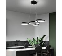 LXYST LED Creative Circle Iron Art Dimmable Light Chandelier Black Lightingfixture, Dining Table, Bedroom, Living Room Pendant Lamp (Color 4 Lights)