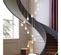 LXYST LED Water Drop Long Chandelier Crystal Lights in The Villa Living Room Restaurant Staircase Pendant Lamp Foyer High Ceiling Lighting (15 Head)