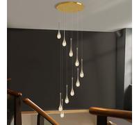 LXYST LED Water Drop Long Chandelier Crystal Lights in The Villa Living Room Restaurant Staircase Pendant Lamp Foyer High Ceiling Lighting (10 Head)