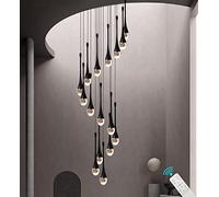 LXYST Light,138''/350Cm High Black 20Lights Spiral Staircase Chandelierra De Living Room Ceiling Chandeliers Foyer Entrance Crystal Chandelier Raindrops Bub/Black/Black:16Lights