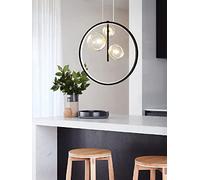 LXYST Light,Round Chandeliers Black Round Island Ceiling Mid Century Light for Kitchen Bedroom Living Room, Nordic Chandelier with Glass Shade/15.7Inch