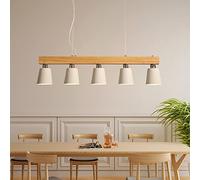 LXYST Linear Pendant Light 5-Light,Kitchen Island Hanging with Metal Shade,Contemporary Wood Fixture for Dining Room Livingroom-White 100x23cm(39x9inch)